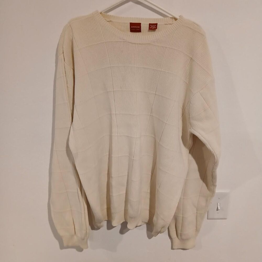 Arrow Pullover Sweater Large Tall LT Cream 100% Cotton